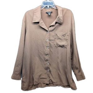 Silkland Women's 2x 100% Silk Front Button Blouse with Collar & Pocket. Mocha